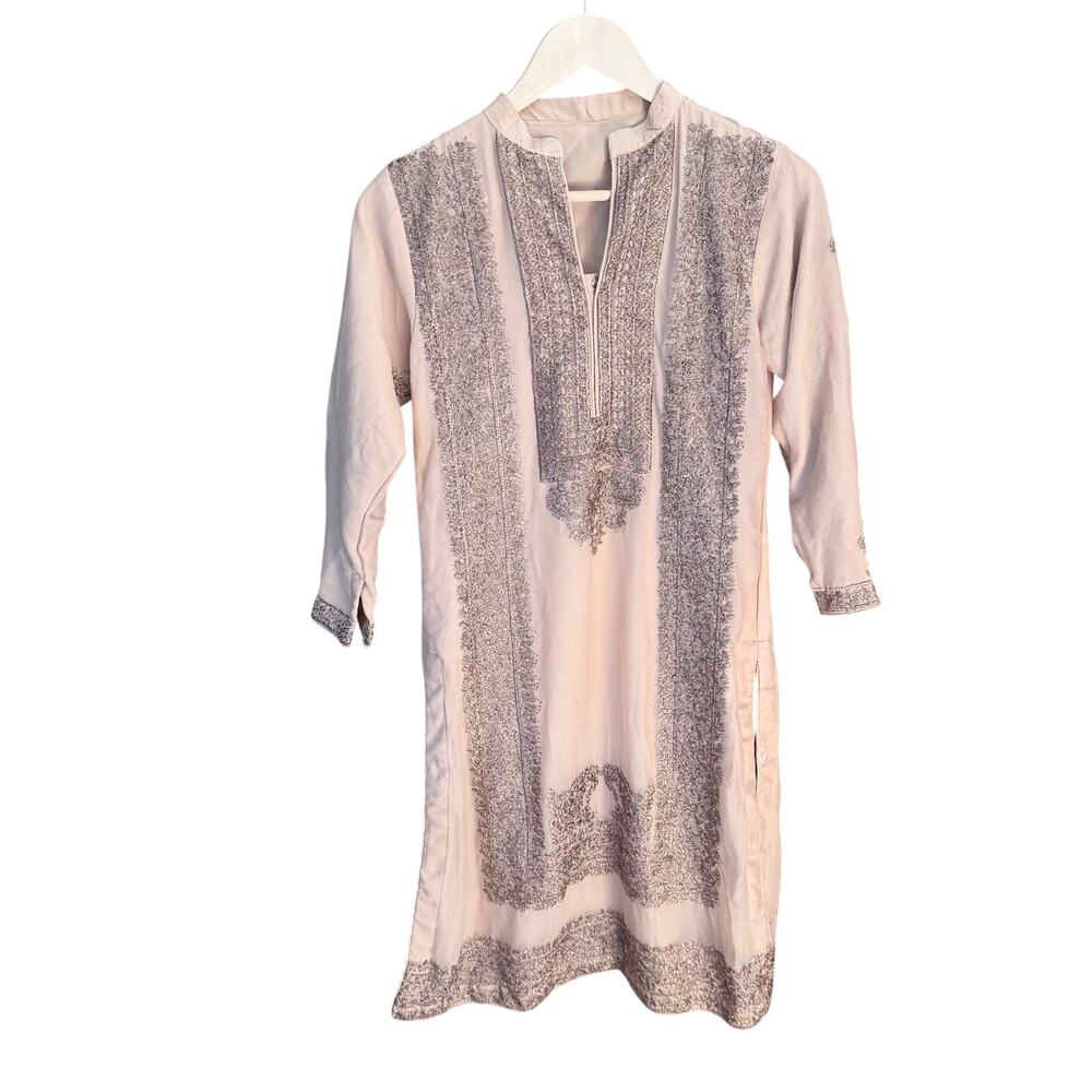 Tan kurta Indian Pakistani tunic with heavy embellishment formal wear